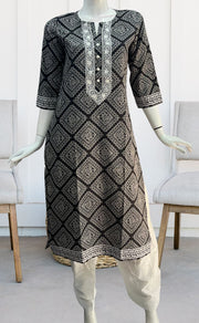 Black Abstract Jaipuri Cotton Kurti. Pure Versatile Cotton. | Laces and Frills - Laces and Frills