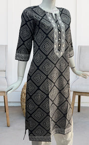 Black Abstract Jaipuri Cotton Kurti. Pure Versatile Cotton. | Laces and Frills - Laces and Frills