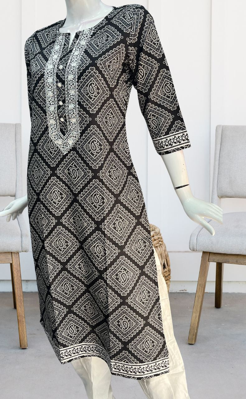 Black Abstract Jaipuri Cotton Kurti. Pure Versatile Cotton. | Laces and Frills - Laces and Frills