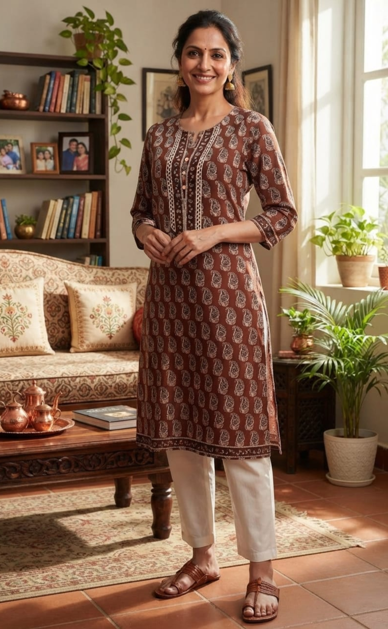 Maroon Motif Cotton Kurti. Pure Versatile Cotton. | Laces and Frills
