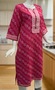 Rani Pink Bandini Cotton Kurti. Pure Versatile Cotton. | Laces and Frills