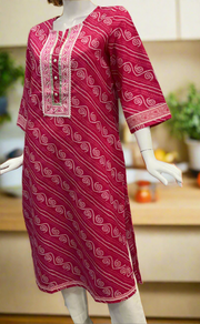 Rani Pink Bandini Cotton Kurti. Pure Versatile Cotton. | Laces and Frills
