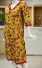 Yellow Flora Jaipuri Cotton Kurti. Pure Versatile Cotton. | Laces and Frills