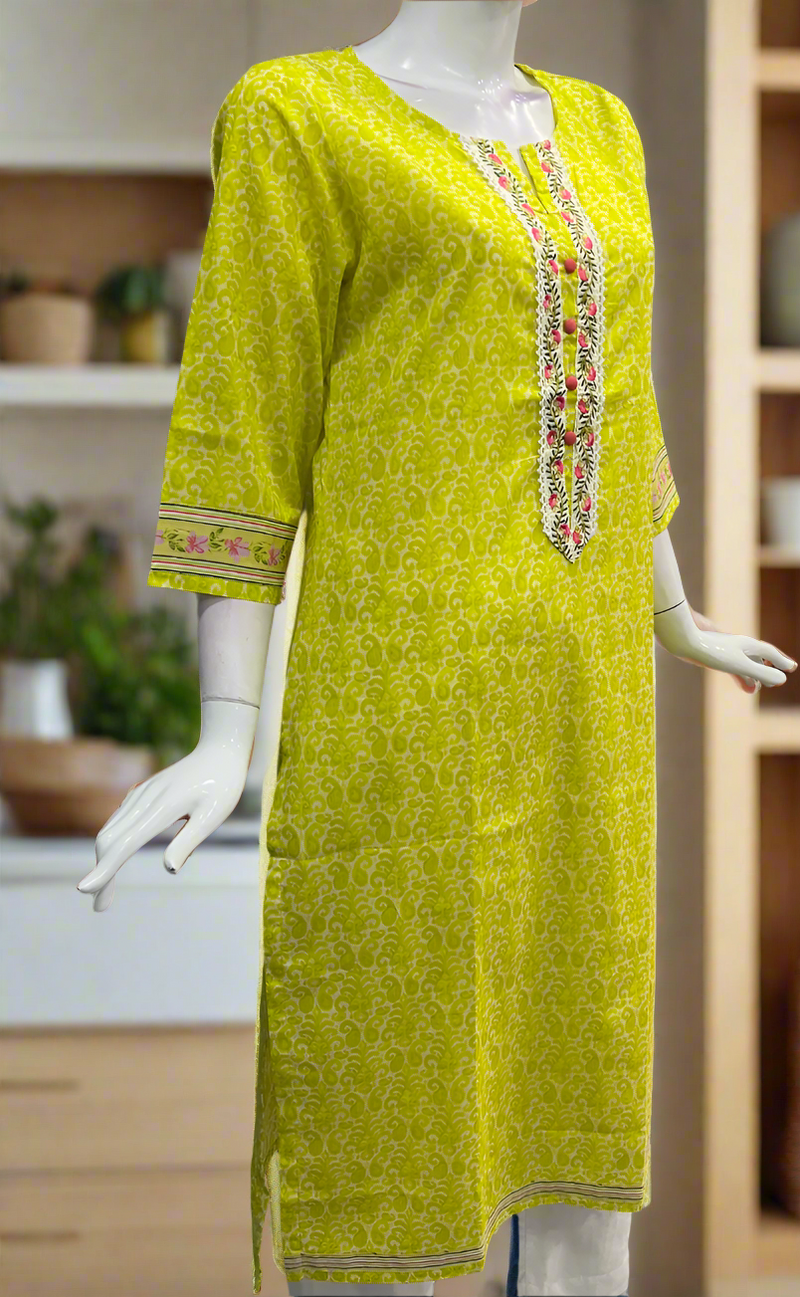 Yellow Manga Motif Jaipuri Cotton Kurti. Pure Versatile Cotton. | Laces and Frills