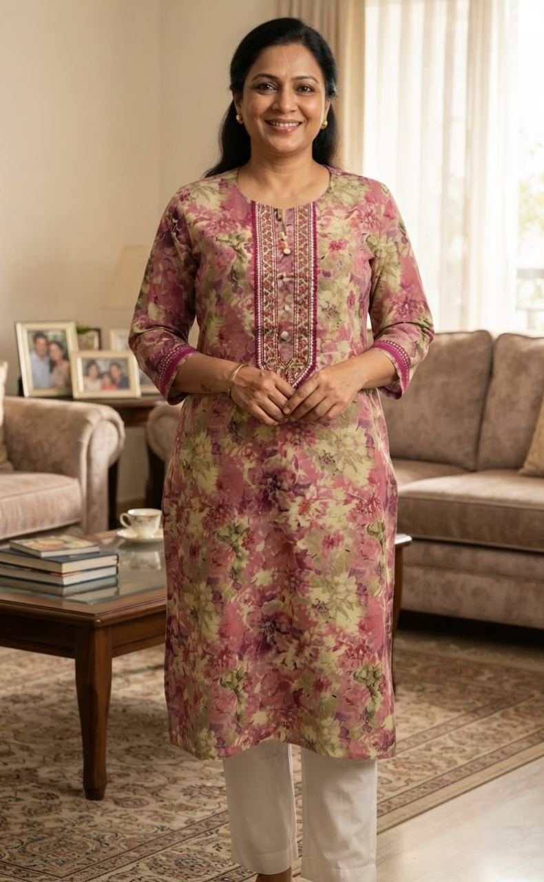 Pink Flora Jaipuri Cotton Kurti. Pure Versatile Cotton. | Laces and Frills