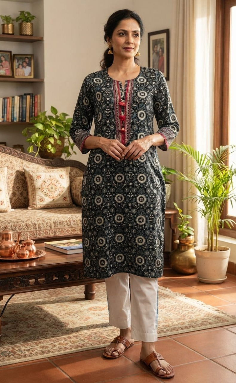 Black Garden Jaipuri Cotton Kurti. Pure Versatile Cotton. | Laces and Frills