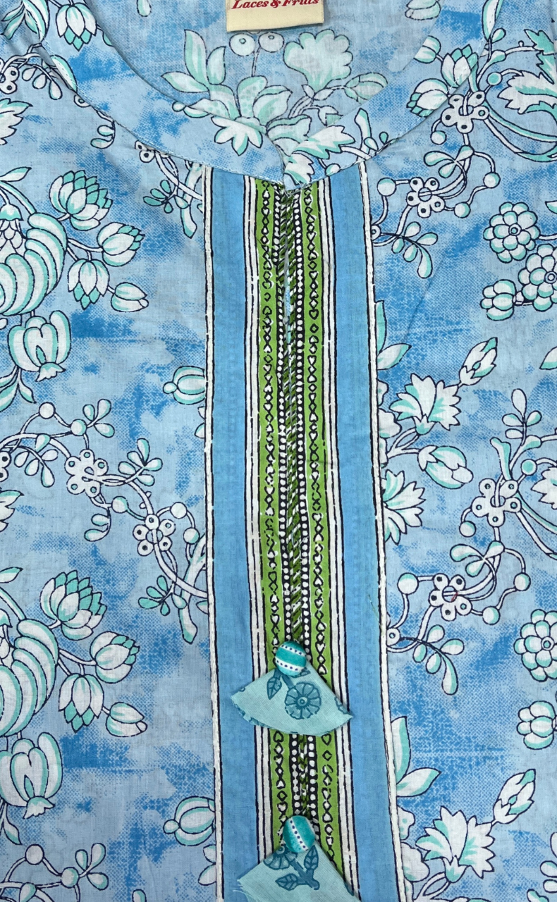 Blue Garden Jaipuri Cotton Kurti. Pure Versatile Cotton. | Laces and Frills