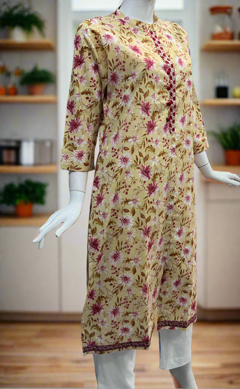 Cream Garden Jaipuri Cotton Kurti. Pure Versatile Cotton. | Laces and Frills