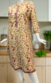 Cream Garden Jaipuri Cotton Kurti. Pure Versatile Cotton. | Laces and Frills