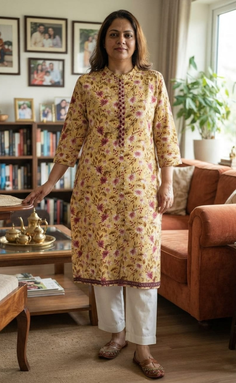 Cream Garden Jaipuri Cotton Kurti. Pure Versatile Cotton. | Laces and Frills