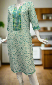 Sea Green Garden Jaipuri Cotton Kurti. Pure Versatile Cotton. | Laces and Frills
