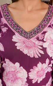 Violet Floral Jaipuri Cotton Kurti. Pure Versatile Cotton. | Laces and Frills - Laces and Frills