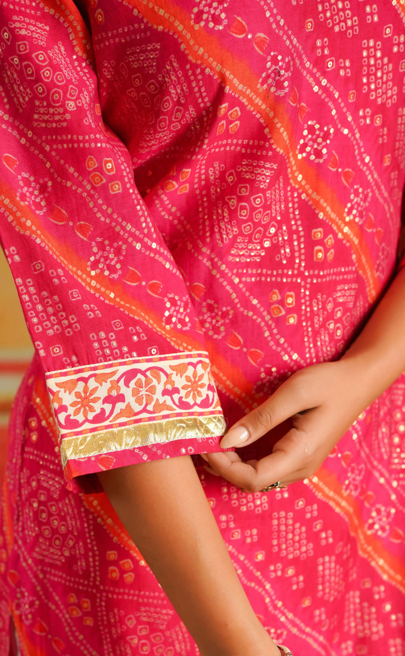 Rani Pink Bandini Jaipuri Modal Kurti. Soft Versatile Modal Silk. | Laces and Frills