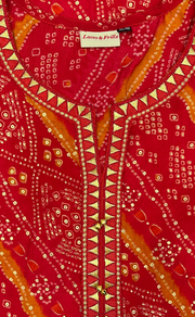 Red Bandini Jaipuri Modal Kurti. Soft Versatile Modal Silk. | Laces and Frills - Laces and Frills