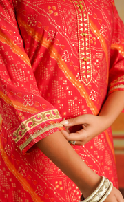 Red Bandini Jaipuri Modal Kurti. Soft Versatile Modal Silk. | Laces and Frills