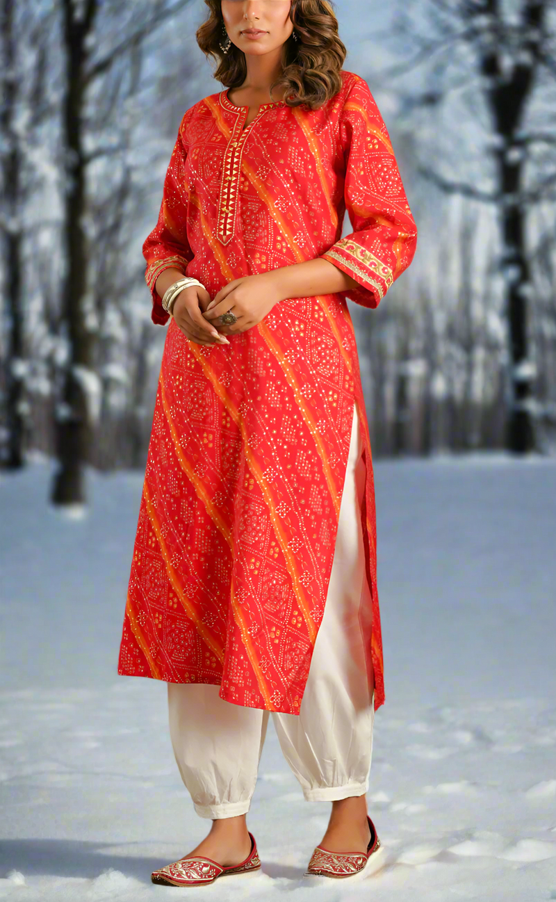 Red Bandini Jaipuri Modal Kurti. Soft Versatile Modal Silk. | Laces and Frills