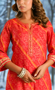 Red Bandini Jaipuri Modal Kurti. Soft Versatile Modal Silk. | Laces and Frills