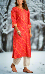 Red Bandini Jaipuri Modal Kurti. Soft Versatile Modal Silk. | Laces and Frills