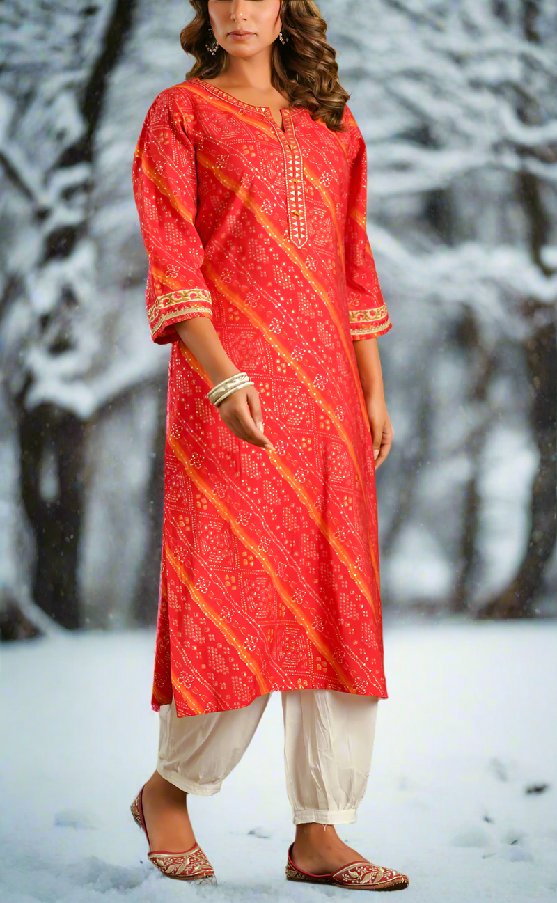 Red Bandini Jaipuri Modal Kurti. Soft Versatile Modal Silk. | Laces and Frills