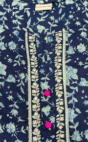 Navy Blue Garden Jaipuri Cotton Kurti. Pure Versatile Cotton. | Laces and Frills
