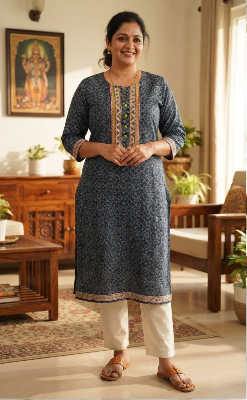 Indigo Blue Abstract Jaipuri Cotton Kurti. Pure Versatile Cotton. | Laces and Frills