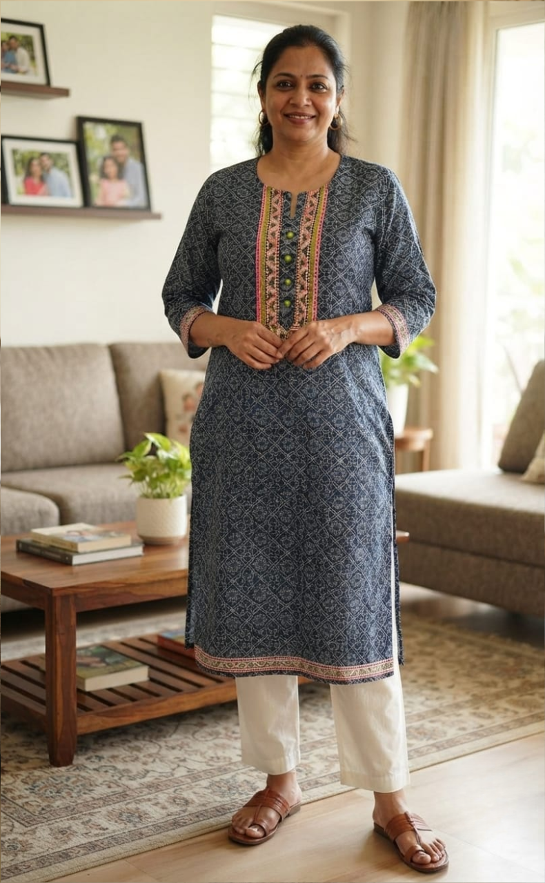 Indigo Blue Abstract Jaipuri Cotton Kurti. Pure Versatile Cotton. | Laces and Frills