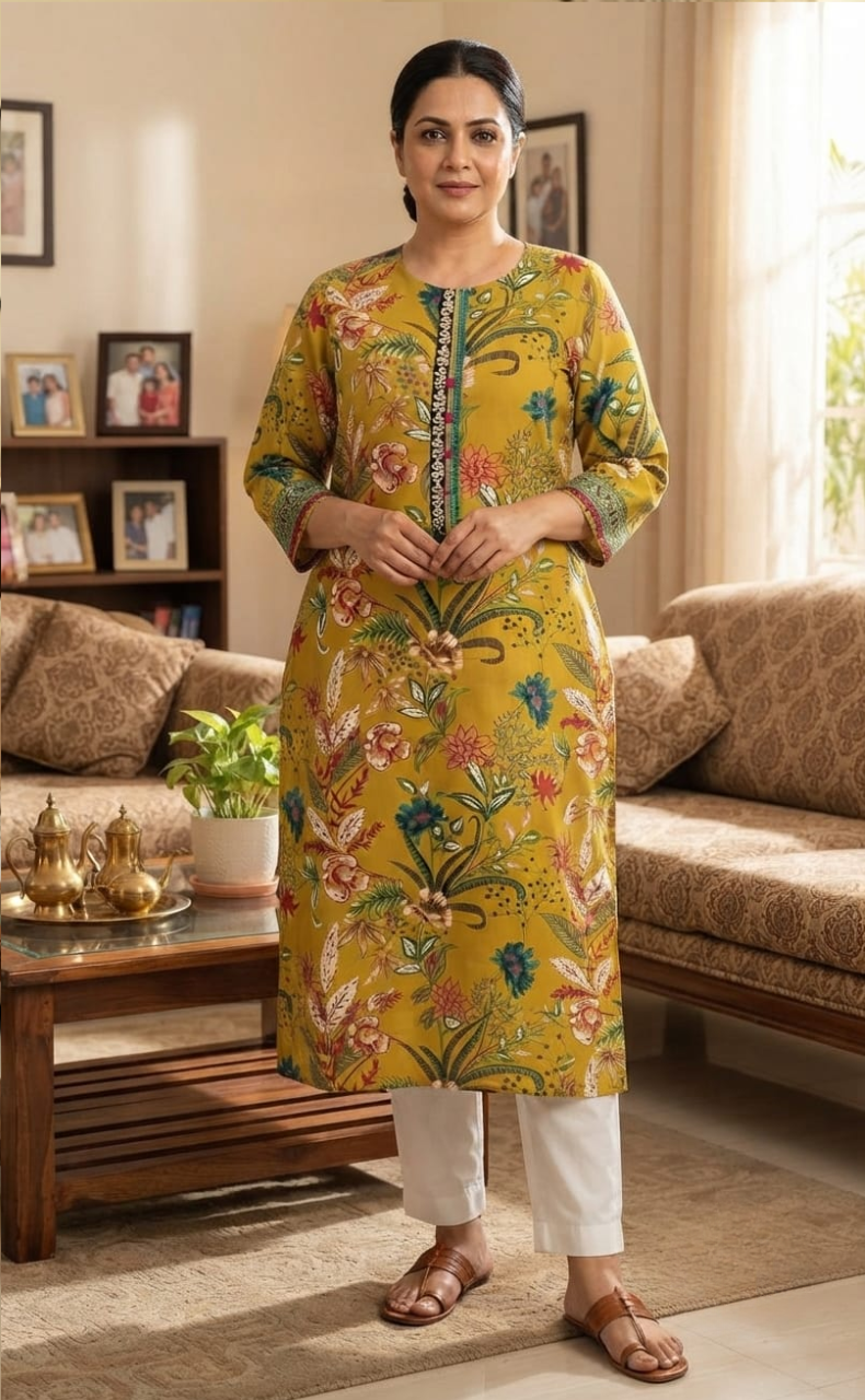Yellow Garden Jaipuri Cotton Kurti. Pure Versatile Cotton. | Laces and Frills