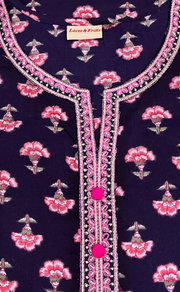 Dark Violet Floral Jaipuri Cotton Kurti. Pure Versatile Cotton. | Laces and Frills