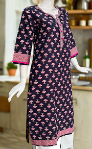 Dark Violet Floral Jaipuri Cotton Kurti. Pure Versatile Cotton. | Laces and Frills
