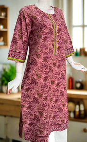 English Pink Floral Jaipuri Cotton Kurti. Pure Versatile Cotton. | Laces and Frills