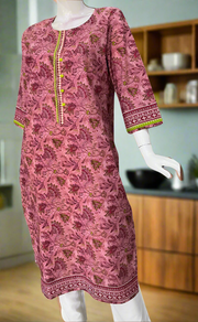 English Pink Floral Jaipuri Cotton Kurti. Pure Versatile Cotton. | Laces and Frills