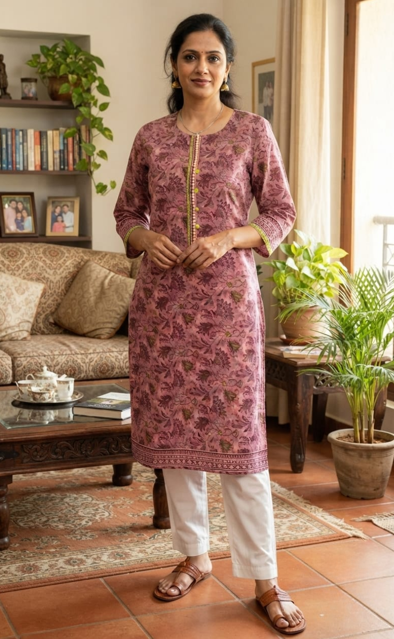 English Pink Floral Jaipuri Cotton Kurti. Pure Versatile Cotton. | Laces and Frills