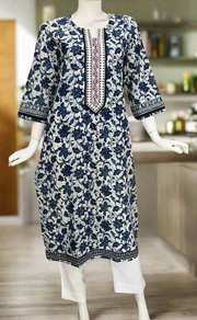 White/Blue Floral Jaipuri Cotton Kurti. Pure Versatile Cotton. | Laces and Frills