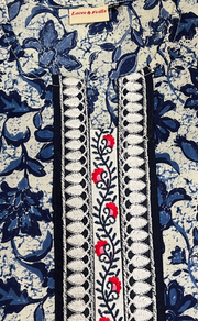 White/Blue Floral Jaipuri Cotton Kurti. Pure Versatile Cotton. | Laces and Frills