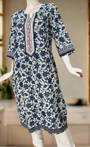 White/Blue Floral Jaipuri Cotton Kurti. Pure Versatile Cotton. | Laces and Frills
