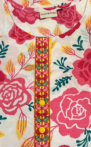 Off White/Peach Flora Jaipuri Cotton Kurti. Pure Versatile Cotton. | Laces and Frills