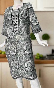 Light Green/Black Motif Jaipuri Cotton Kurti. Pure Versatile Cotton. | Laces and Frills