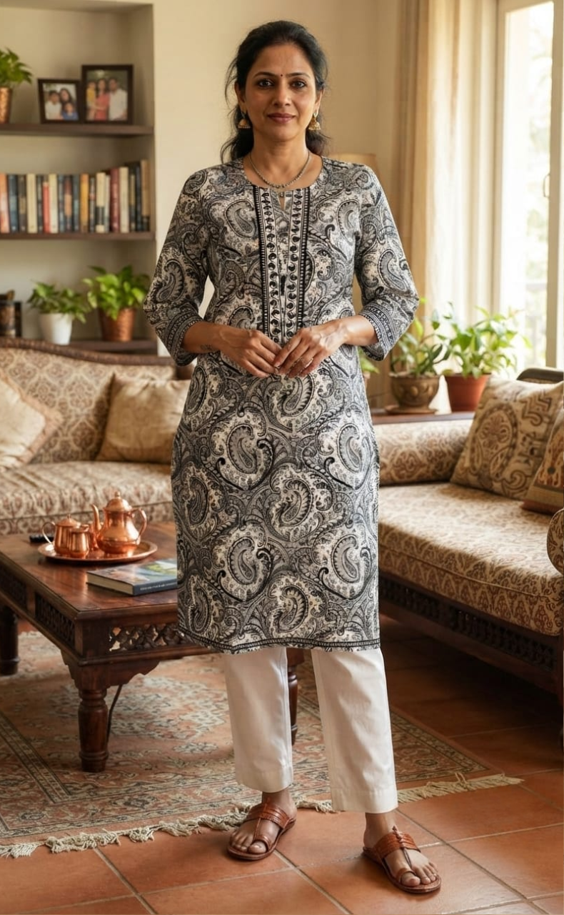 Black Motif Jaipuri Cotton Kurti. Pure Versatile Cotton. | Laces and Frills