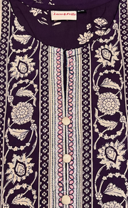 Dark Violet Floral Jaipuri Cotton Kurti. Pure Versatile Cotton. | Laces and Frills