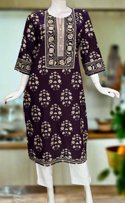 Dark Violet Floral Jaipuri Cotton Kurti. Pure Versatile Cotton. | Laces and Frills