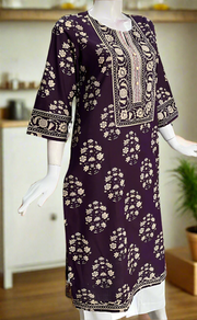 Dark Violet Floral Jaipuri Cotton Kurti. Pure Versatile Cotton. | Laces and Frills
