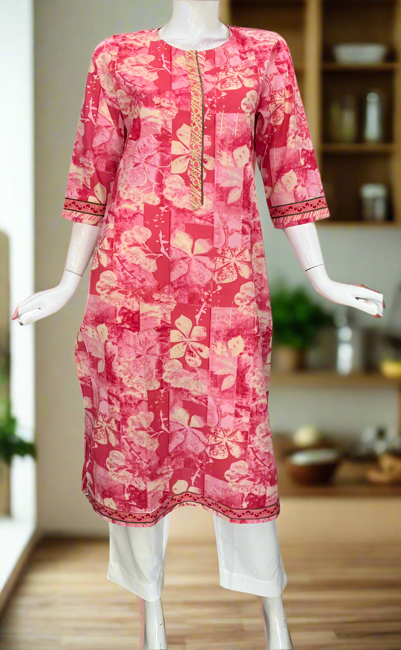 Candy Pink Floral Jaipuri Cotton Kurti. Pure Versatile Cotton. | Laces and Frills