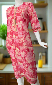 Candy Pink Floral Jaipuri Cotton Kurti. Pure Versatile Cotton. | Laces and Frills