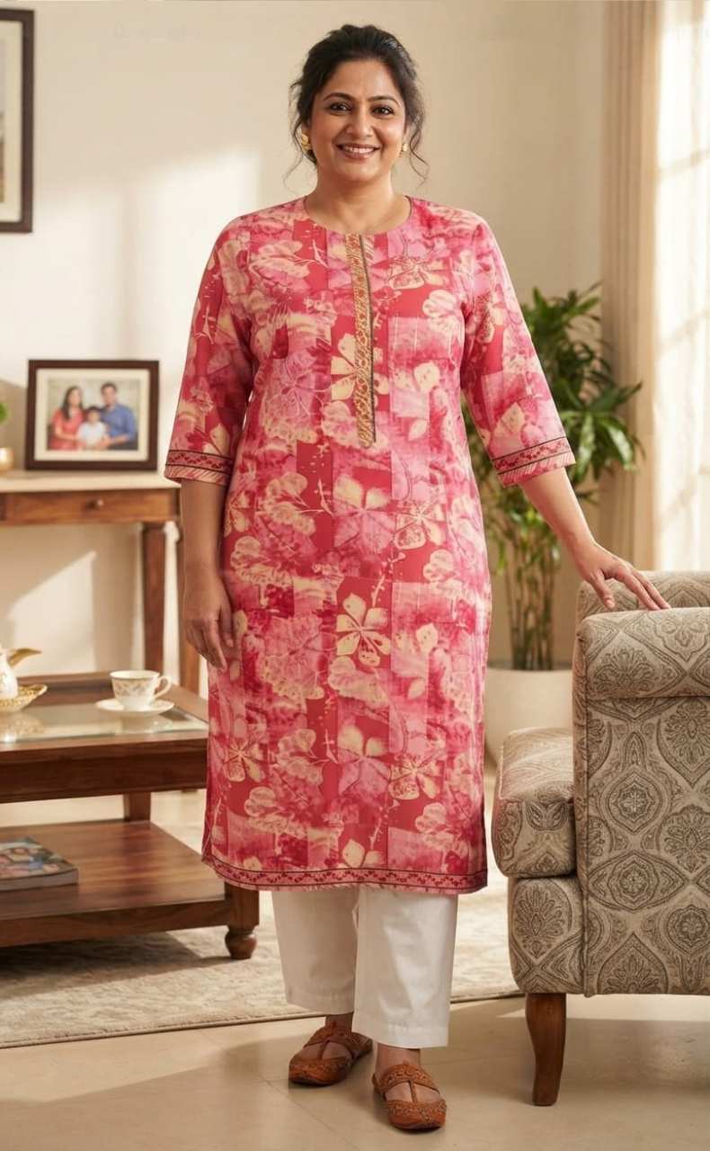 Candy Pink Floral Jaipuri Cotton Kurti. Pure Versatile Cotton. | Laces and Frills
