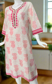 Pink Motif Jaipuri Cotton Kurti. Pure Versatile Cotton. | Laces and Frills