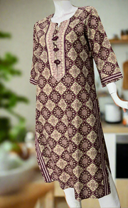 Dark Maroon Flora Jaipuri Cotton Kurti. Pure Versatile Cotton. | Laces and Frills