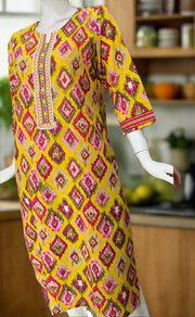Yellow Abstract Jaipuri Cotton Kurti. Pure Versatile Cotton. | Laces and Frills