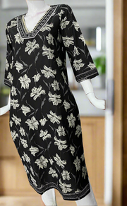Black Flora Jaipuri Cotton Kurti. Pure Versatile Cotton. | Laces and Frills