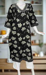 Black Flora Jaipuri Cotton Kurti. Pure Versatile Cotton. | Laces and Frills