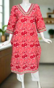 Pink Floral Jaipuri Cotton Kurti. Pure Versatile Cotton. | Laces and Frills